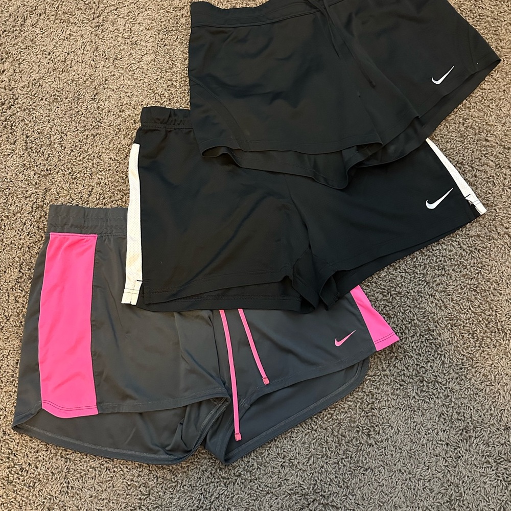Nike Women's Black, Gray, and Pink Shorts Trio